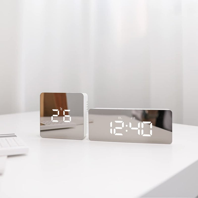 mooas LED Digital Mirror Clock 2 Types, Alarm/Snooze, Temperature, LED Mirror Clock (Rectangle) - Image 2